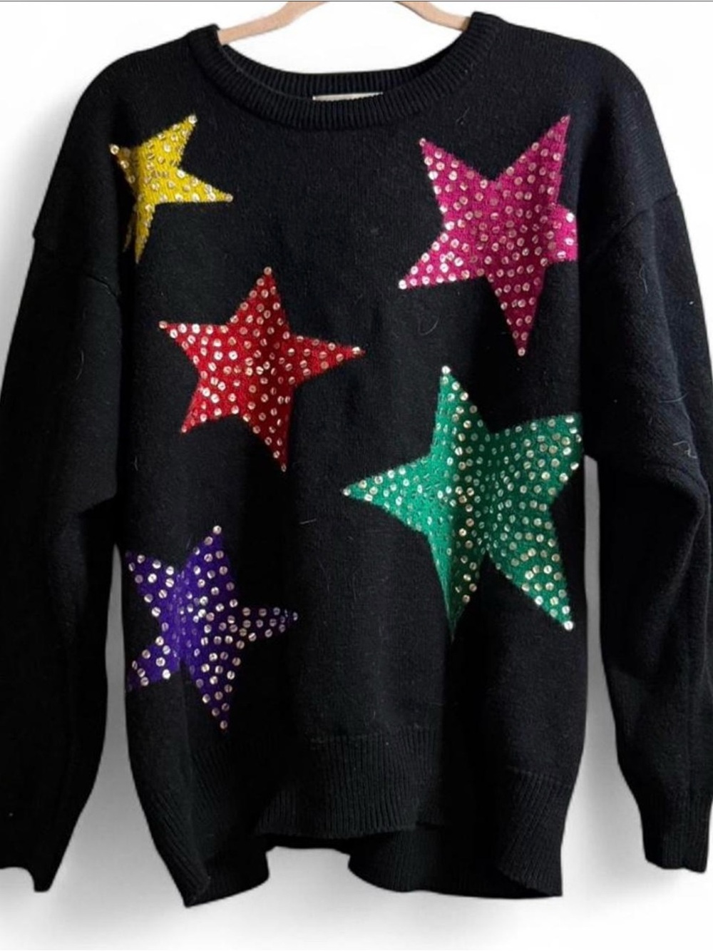 Black Star Embellished Sweater - Multicolor Stars